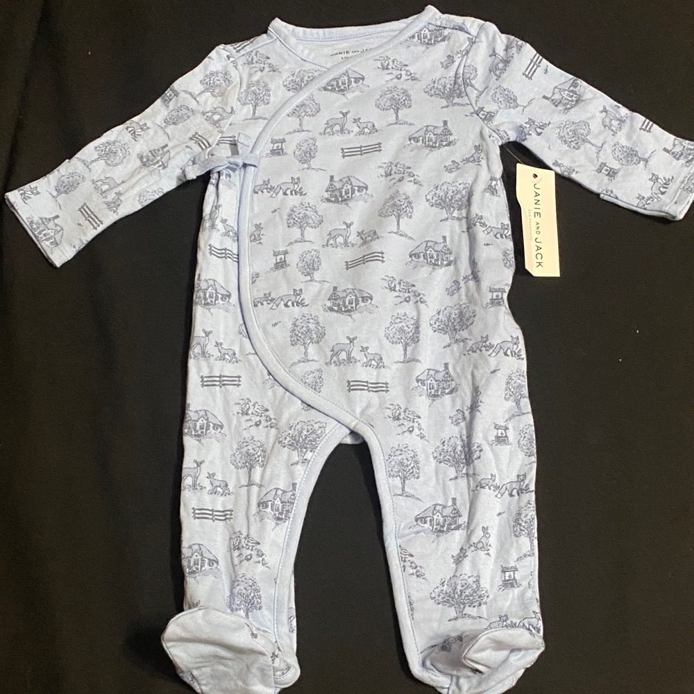 Janie and Jack Light Blue Pastoral Footed One-Piece